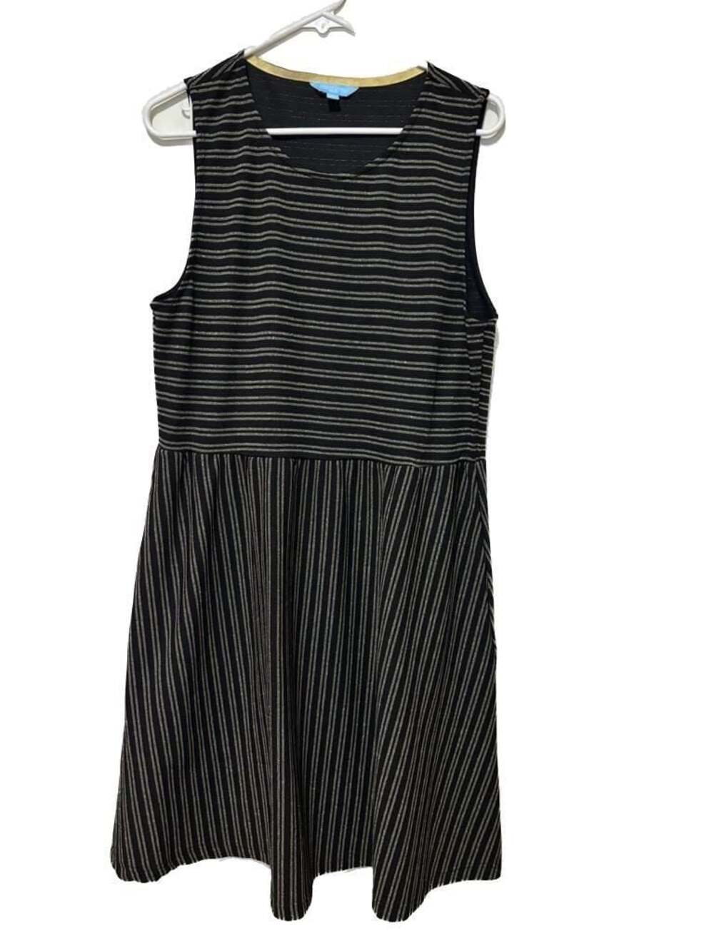 Draper James RSVP Black and Gold Striped Sleeveless Knit Dress